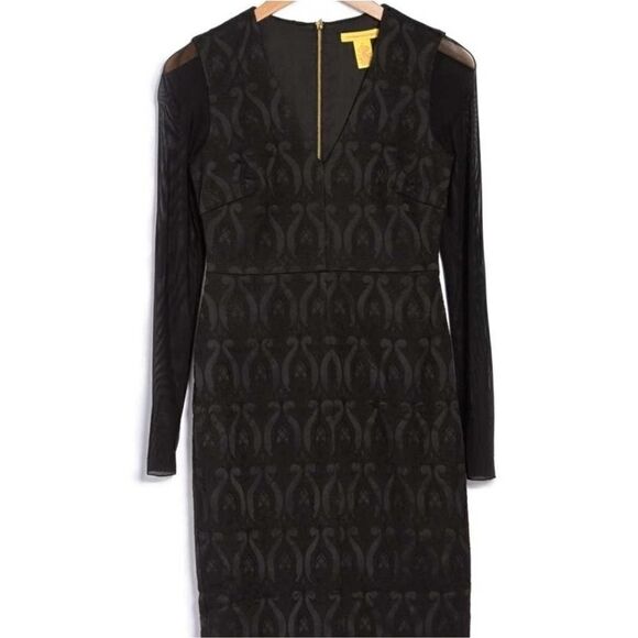 Catherine Malandrino Long Sleeve Black Sheath Classy V-neck Dress Size 2 - Picture 3 of 3